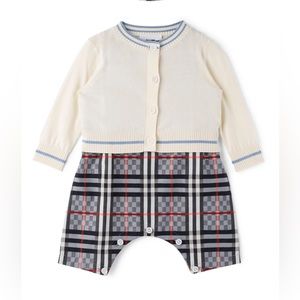 Burberry Baby Grey Blue Chequerboard Two-Piece Onesie Bodysuit and Cardigan Set